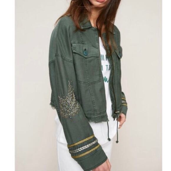 Free People Extreme Cropped Military Jacket in moss green size medium - Picture 1 of 14
